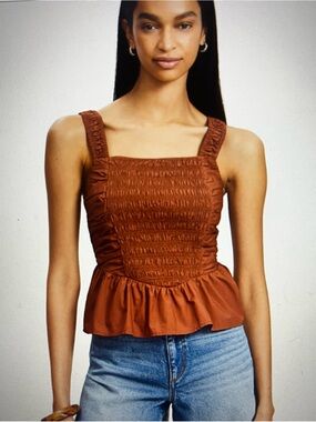 loft Smocked Ruffle Hem Women's Tank Top - Rust color, size 4 NWT